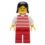 Woman, Red and White Striped Shirt, Red Legs, Black Hair