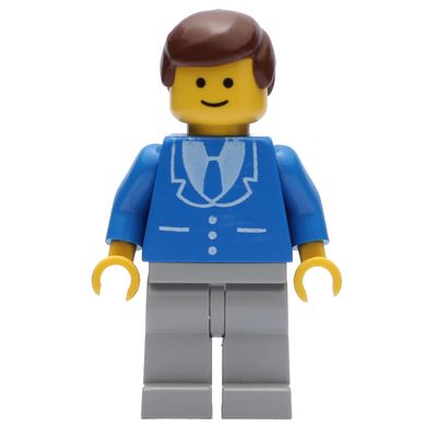 Man, Blue Jacket with Tie and Three Buttons, Light Gray Legs, Brown Hair
