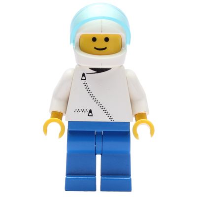 Man, White Jacket with Zipper, Blue Legs, White Helmet with Visor
