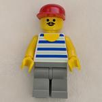 Man, Blue and White Striped Tank Top, Red Cap, Moustache