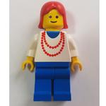 Woman, White Top with Red Necklace, Blue Legs, Red Hair