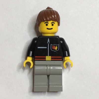 Firewoman, Black Fire Jacket with Red Belt and Badge, Brown Hair