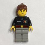 Firewoman, Black Fire Jacket with Red Belt and Badge, Brown Hair