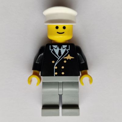 Pilot, Black Jacket with Tie and Airplane Badge, Light Bluish Gray Legs, White Hat
