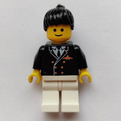 Pilot, Woman, Black Jacket with Tie and Airplane Badge, White Legs, Black Hair