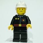 Fireman, Black Fire Jacket with Red Belt and Badge, White Helmet