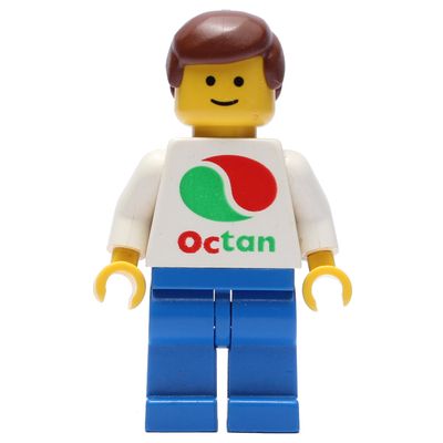 Man, White Top with Large Octan Logo, Blue Legs, Reddish Brown Hair
