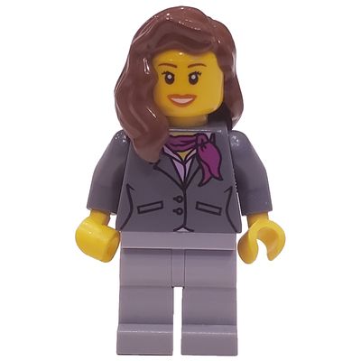 Woman, Dark Bluish Gray Jacket with Magenta Scarf, Light Bluish Gray Legs, Reddish Brown Hair, Open Mouth