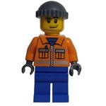 Ground Crew, Orange Jacket with Zipper and Reflective Stripes, Blue Legs, Dark Bluish Gray Hat, Stubble