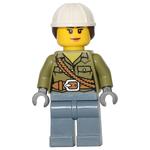 Volcano Explorer, Woman, Olive Green Shirt with Rope, White Hard Hat with Hair
