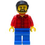 Man, Red Flannel Shirt, Blue Legs, Black Hair, Beard