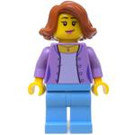 Woman, Open Medium Lavender Shirt over Lavender Top, Medium Blue Legs, Dark Orange Hair