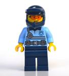 Policeman, Polo Shirt with Belt and Radio, Dark Blue Legs, Dark Blue Dirt Bike Helmet, Orange Glasses
