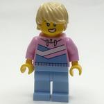 Woman, Bright Pink Hoodie, Bright Light Blue Legs
