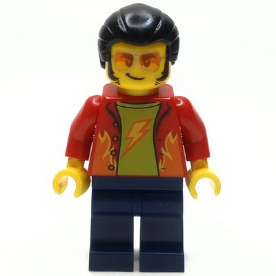 Man, Red Jacket, Dark Blue Legs, Orange Glasses