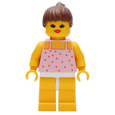 Woman, Pink Top with Spots, Yellow Legs, Brown Hair - Open Mouth