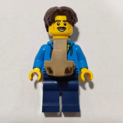 Dad, Dark Azure Torso, Dark Blue Legs, Dark Brown Hair, Baby Carrier
