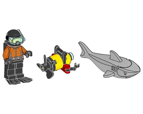 Diver with Robot and Shark